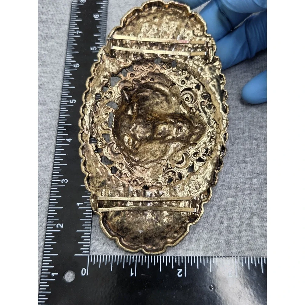 Vintage Kandell Marcus Lion Head Brass Bronze Oversized Large Belt Buckle